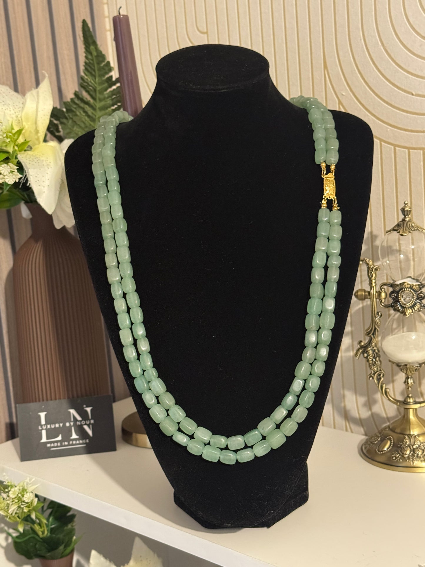 Velora Aventurine – Sautoir Double Chaîne