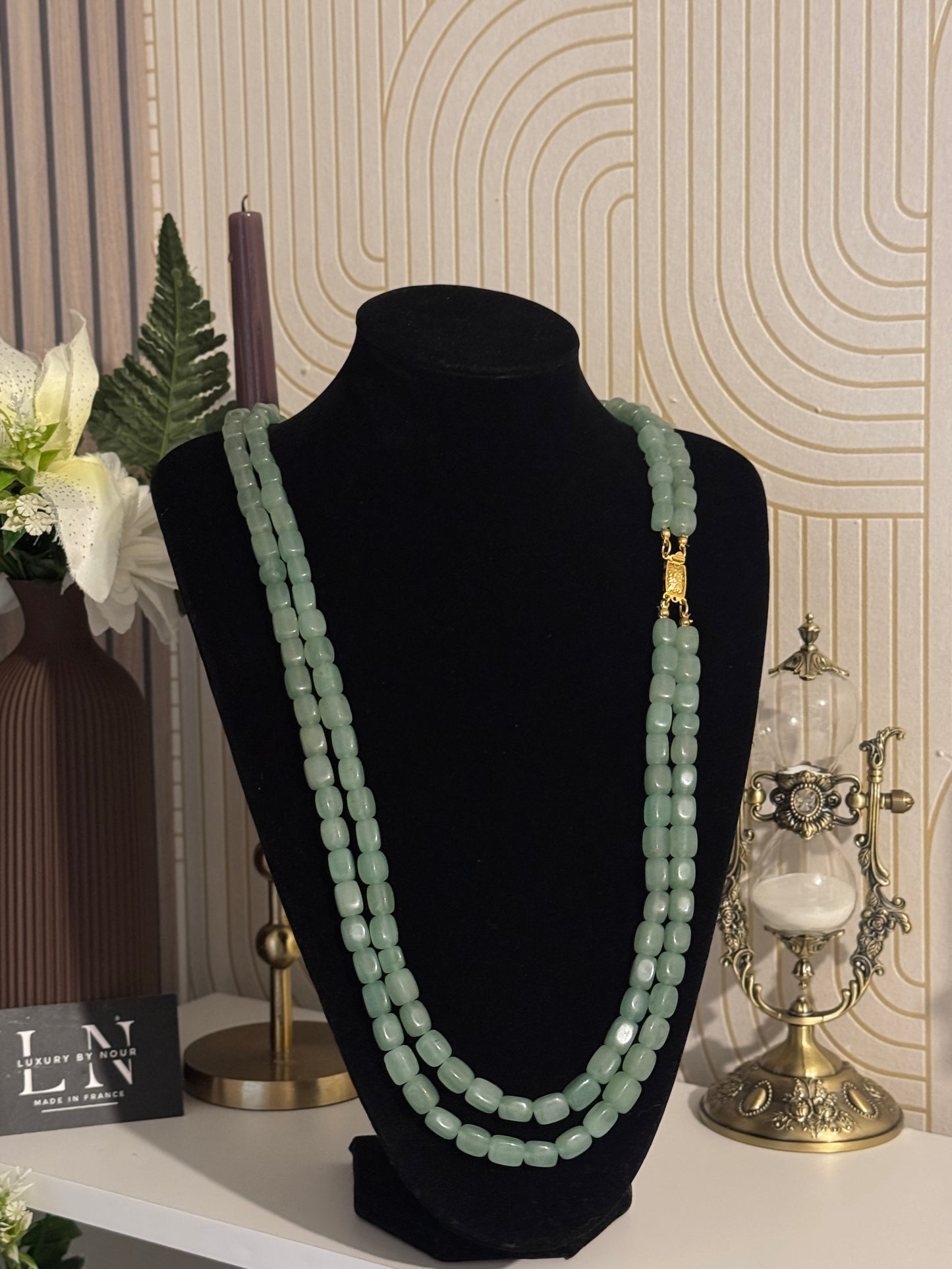 Velora Aventurine – Sautoir Double Chaîne
