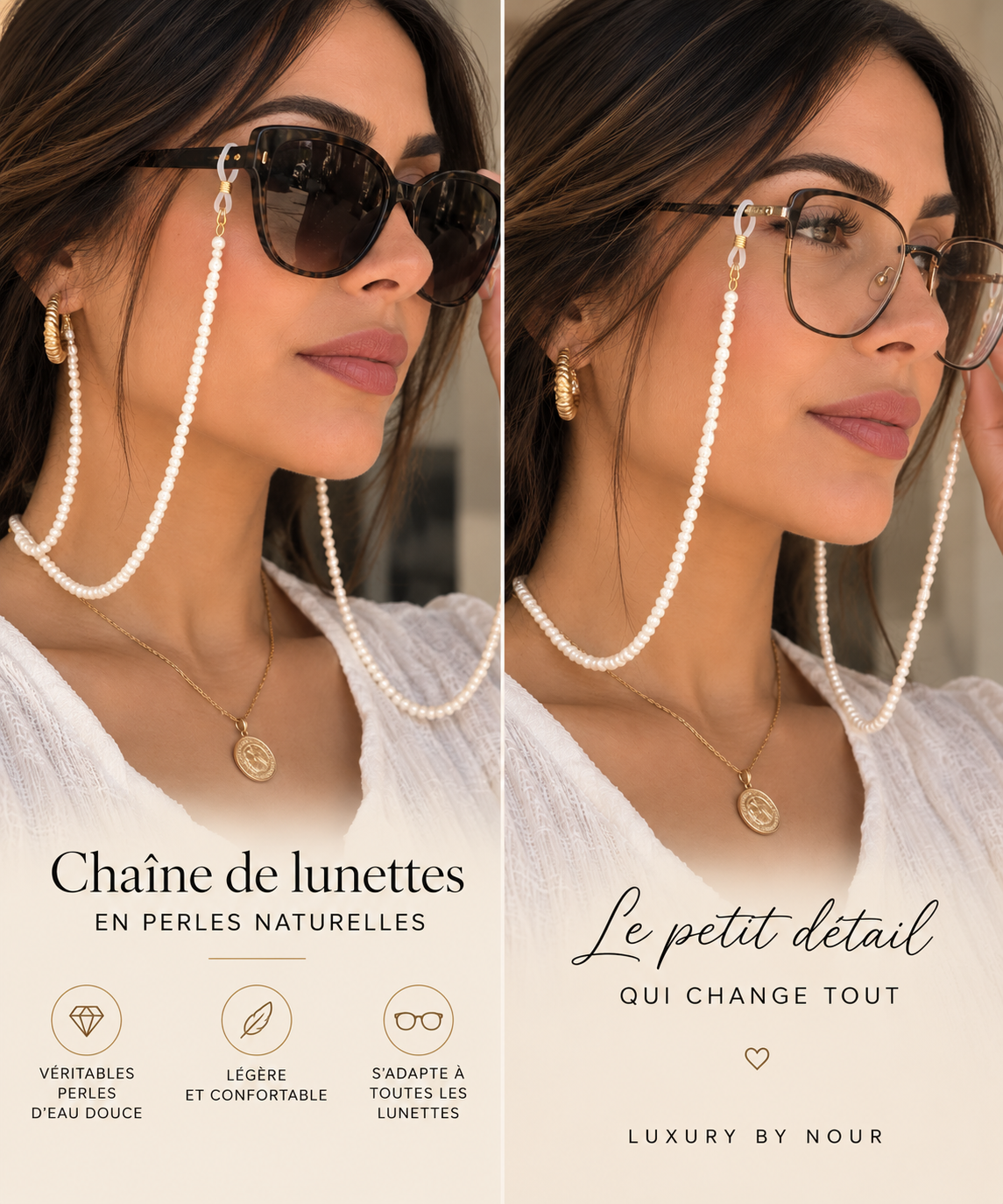 Chaîne de lunettes en Perles Naturelles
