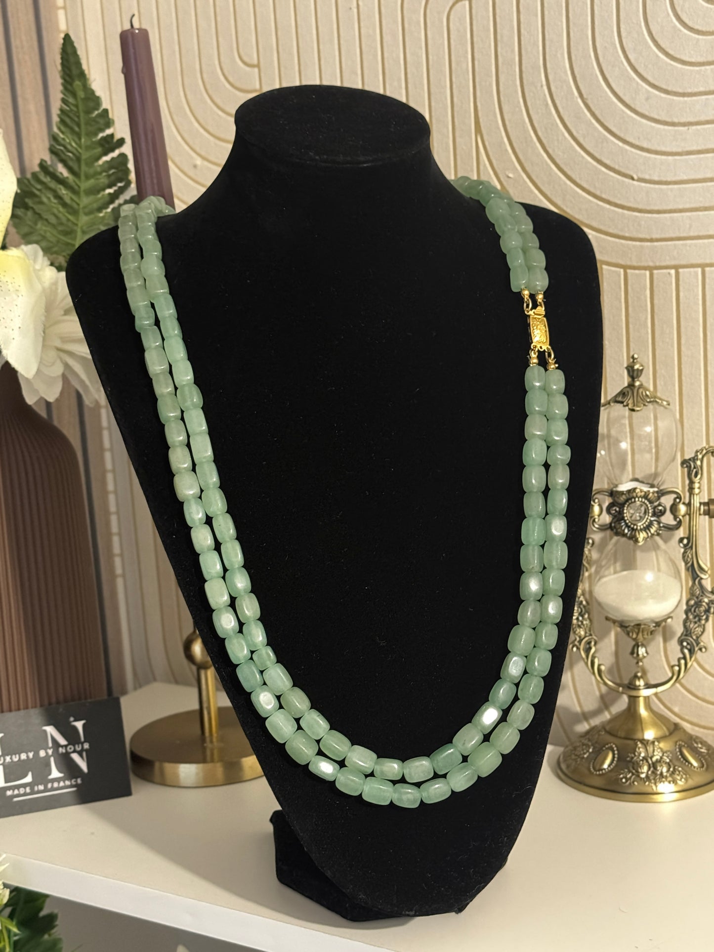 Velora Aventurine – Sautoir Double Chaîne