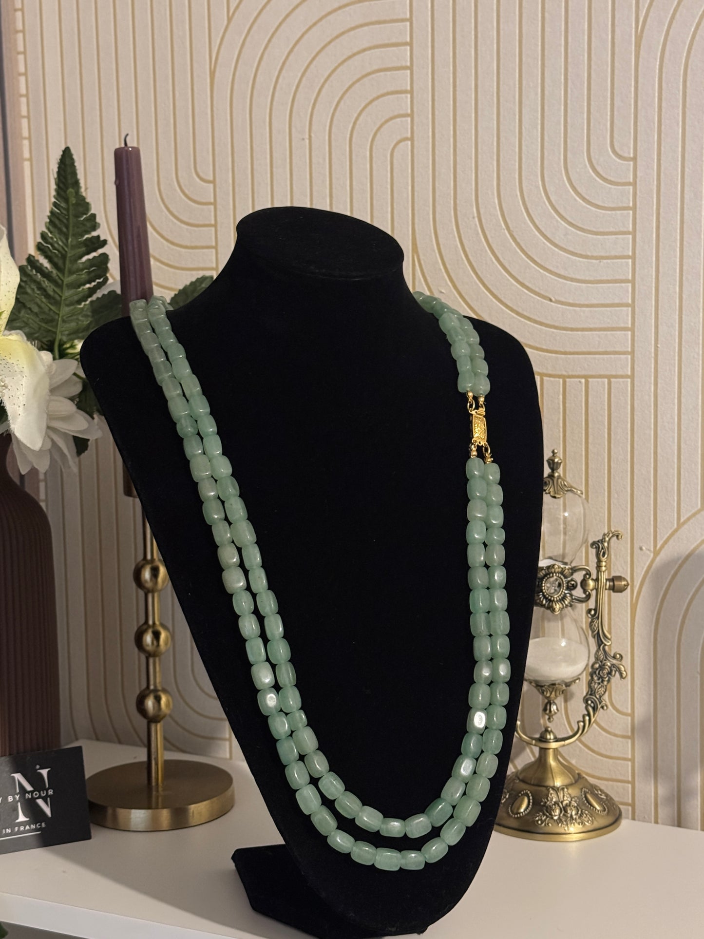 Velora Aventurine – Sautoir Double Chaîne