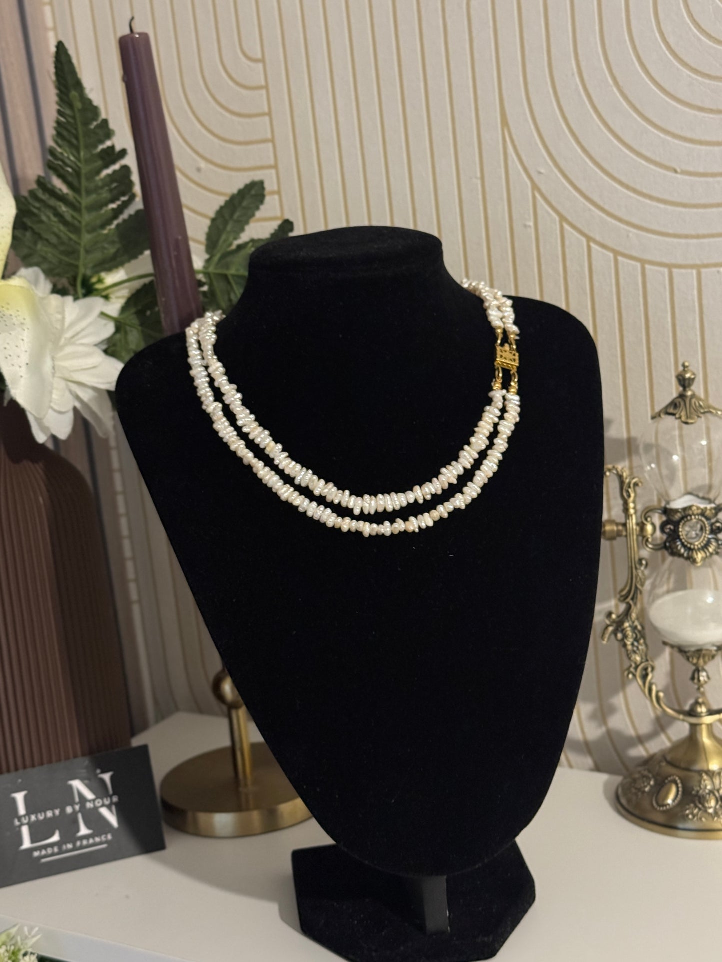 Collier double rang en perles naturelles