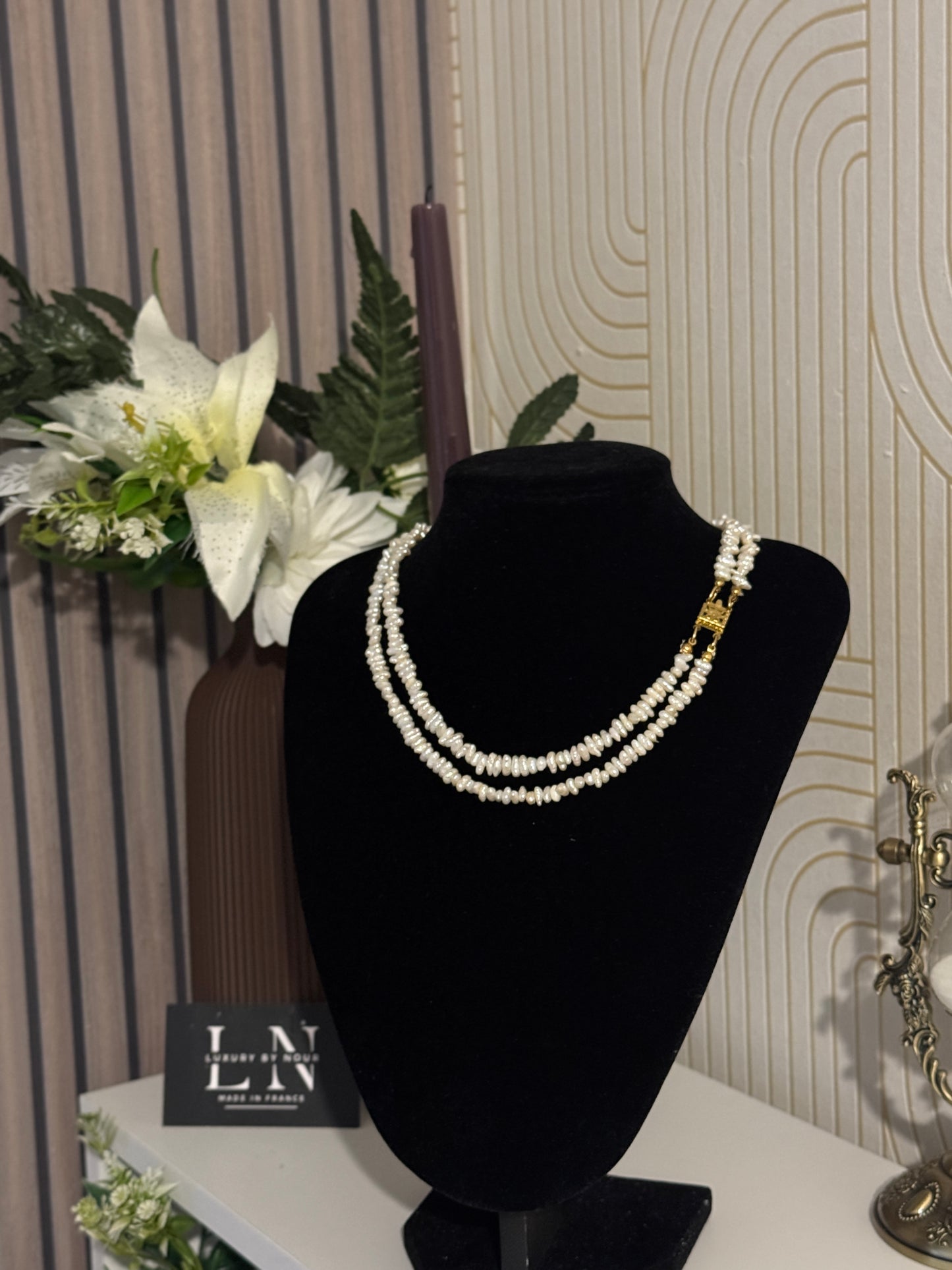 Collier double rang en perles naturelles