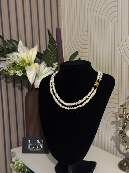 Collier double rang en perles naturelles