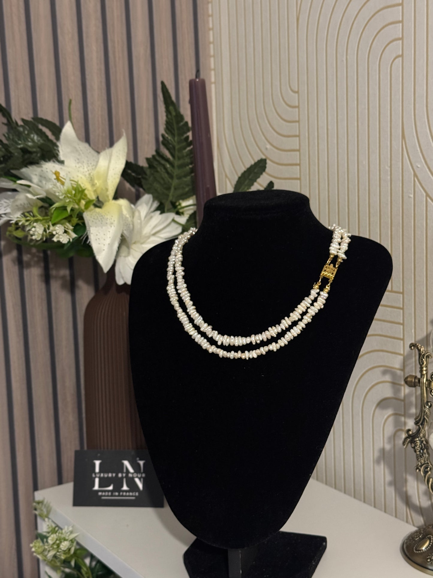 Collier double rang en perles naturelles