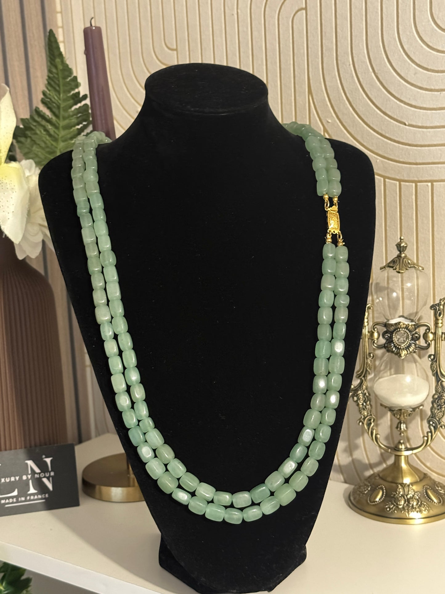 Velora Aventurine – Sautoir Double Chaîne